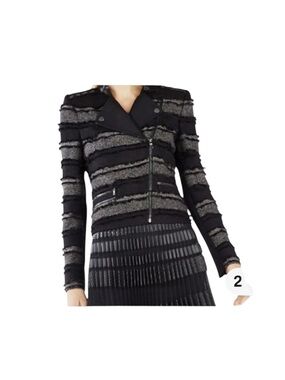 BCBGMaxAzaria Mixed Media Jaison Boucle Jacket Black/Gray XS 77% cotton career